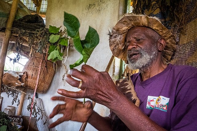 Traditional healer, Buhoma village walk tour, USAID International Gorilla Conservation Programy, Uganda